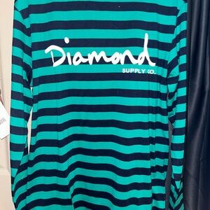 Diamond Supply Co. Teal and Black Striped Long Sleeve Shirt